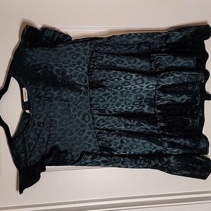 Size Large Andthewhy Teal Leopard Print Faux Satin Shirt